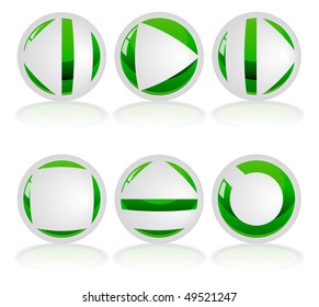 Set of green vector music buttons on a white background