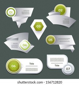 Set of green vector progress, version, step icons. eps 10
