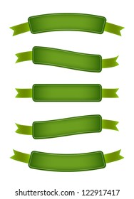 A set of green vector promo banners decorated with ribbons