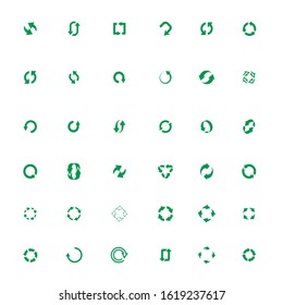 Set of green vector refresh and recycling arrows for web. COLLECTION OF ICONS.