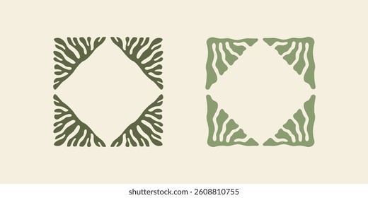 Set of green vector silhouette frames with decorative corners on a pastel background
