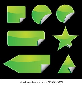 Set of green vector stickers with peeling corners
