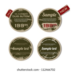 A set of green vector vintage military style badges with grunge weathered paint background and tags