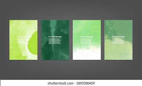Conjunto de fondos de acuarela vectorial verde para afiches, folletos o volantes, Conjunto de afiches de acuarela, volantes o tarjetas. Plantilla de banner.