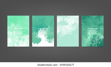 Set of green vector watercolor backgrounds for poster, brochure or flyer, Bundle of watercolor posters, flyers or cards. Banner template.