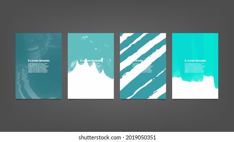Set of green vector watercolor backgrounds for poster, brochure or flyer, Bundle of watercolor posters, flyers or cards. Banner template.