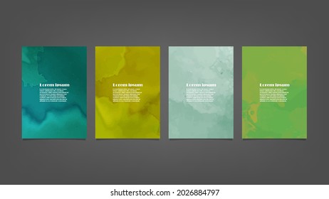 Set of green vector watercolor backgrounds for poster, brochure or flyer, Bundle of watercolor posters, flyers or cards. Banner template.