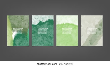 Set of green vector watercolor backgrounds for poster, brochure or flyer, Bundle of watercolor posters, flyers or cards. Banner template.