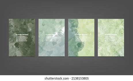Set of green vector watercolor backgrounds for poster, brochure or flyer, Bundle of watercolor posters, flyers or cards. Banner template.