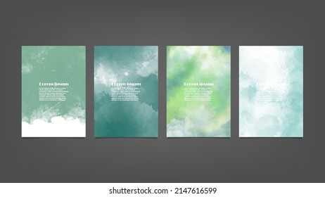 Set of green vector watercolor backgrounds for poster, brochure or flyer, Bundle of watercolor posters, flyers or cards. Banner template.