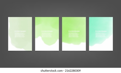 Set of green vector watercolor backgrounds for poster, brochure or flyer, Bundle of watercolor posters, flyers or cards. Banner template.