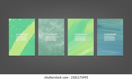 Set of green vector watercolor backgrounds for poster, brochure or flyer, Bundle of watercolor posters, flyers or cards. Banner template.