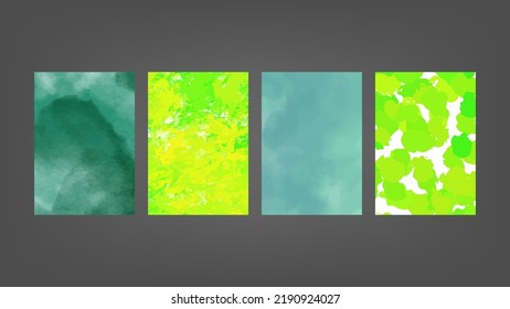 Set of green vector watercolor backgrounds for poster, brochure or flyer, Bundle of watercolor posters, flyers or cards. Banner template.