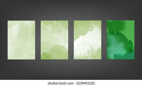Set of green vector watercolor backgrounds for poster, brochure or flyer, Bundle of watercolor posters, flyers or cards. Banner template.