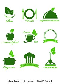 set of green vegetarian food icons on white background