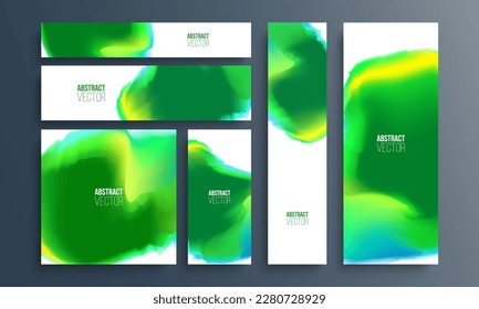 Set of green vibrant colored banners and flyers. Vivid abstract backgrounds with green blurred gradients for your creative graphic design. Vector illustration.