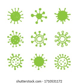 Set of green virus drawn the hand. Vector illustration.