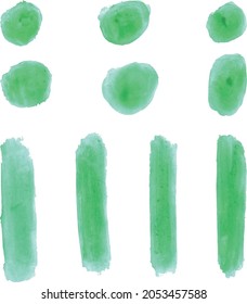 A Set of Green Water Color and Brush Stroke Paint Vector