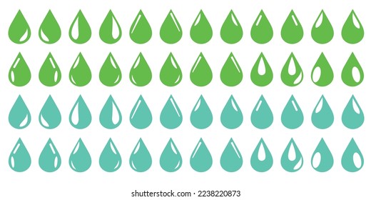 Set of green water drop icons, vector drawing