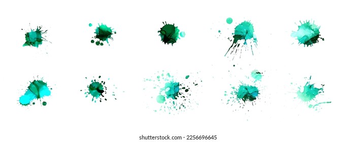 Conjunto de manchas de color verde. Ilustración del vector