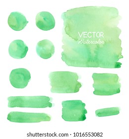Set Of Green Watercolor Brush Strokes. Vector Brush Stroke