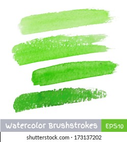 Set of Green Watercolor Brush Strokes, vector illustration 