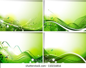 set of green waveform vector background