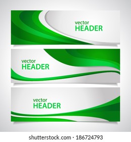 Set of green wavy banners