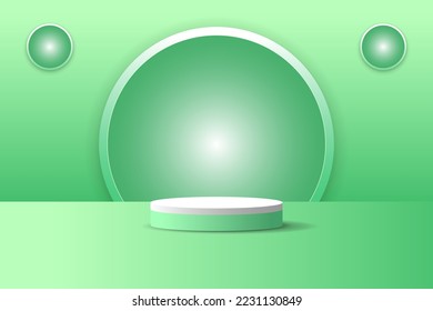 Juego de blanco verde cilindro de objeto 3d pantalla peatonal color gradiente de pantalla escena mínima