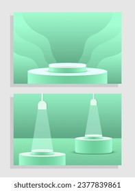 Set mit grünem weißem 3D-Objektzylinder Podium Farbverlauf-Farbverlauf-Minimal Szene Showroom