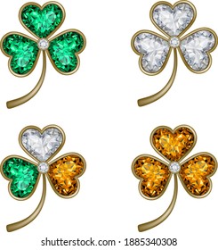 set of green, white and orange clovers with diamonds 