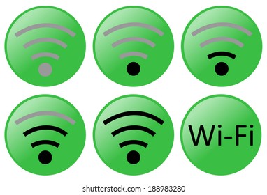 Set of green wi-fi signal levels. wireless network symbol. wifi web icon. vector image illustration, isolated on white background