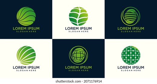 set of Green world logo or icon design template