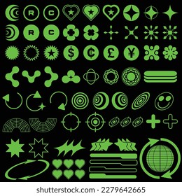 set of green y2k shape graphic element pack