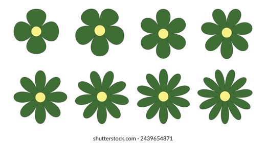Set of green and yellow flowers. Vector illustration