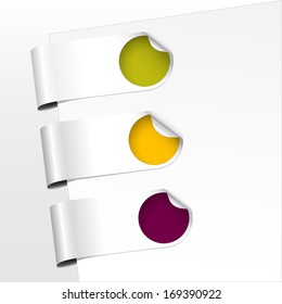 set of green, yellow and orange bookmarks with curled corner for spring