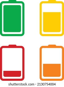 Un conjunto de niveles de carga de batería verde, amarillo, naranja y rojo