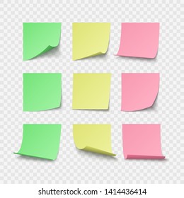 Set of green yellow and red pin stickers with space for text or message. Vector illustration isolated on transparent background