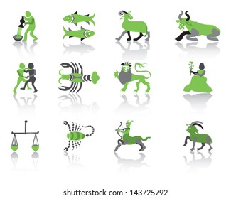 Set of green zodiac icons Vector Illustration.