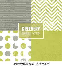 Set of greenery backgrounds with grunge texture. Vector illustration