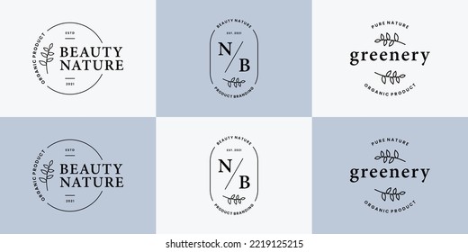 set of greenery botanical, foliage floral logo design badge for wedding, shop