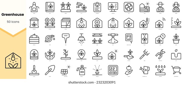 Set of greenhouse Icons. Simple line art style icons pack. Vector illustration