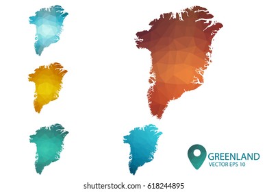 Set of Greenland maps. Bright gradient map of country in low poly style. Multicolored country map in geometric style for your infographics. Vector illustration eps 10.