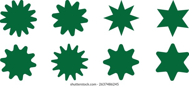 Set of greens starburst, sunburst badges. Design elements - best for sale sticker, price tag, quality mark. Flat isolated on white background. vector illustration