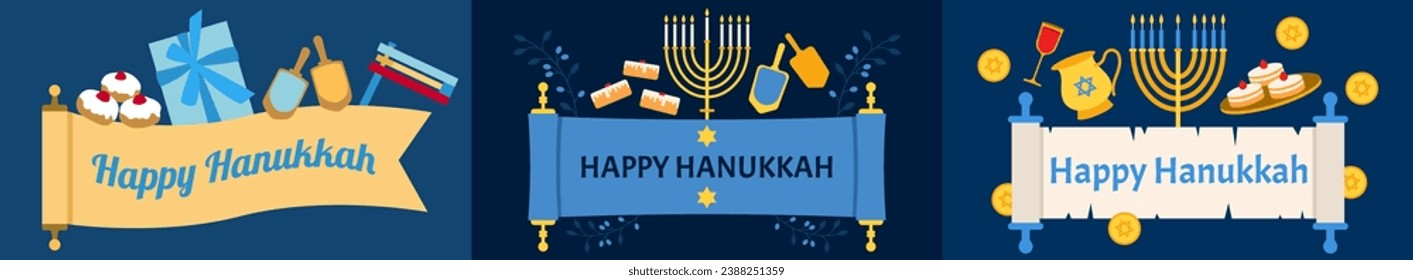 Set of greeting banners for Hanukkah celebration