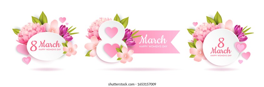 Set of greeting banners for March 8th(International Women's Day).  