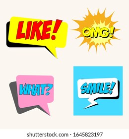 Set of greeting bubbles with many colors. Bubbles with messages. Vector illustration.