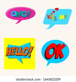 Set of greeting bubbles with many colors. Bubbles with messages. Vector illustration.