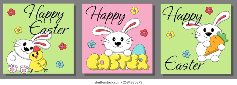 Set greeting card with Easter Bunny