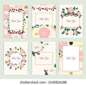 Set of greeting card with flowers autumn, can be used as invitation card for wedding, birthday and other holiday and summer background. Vector